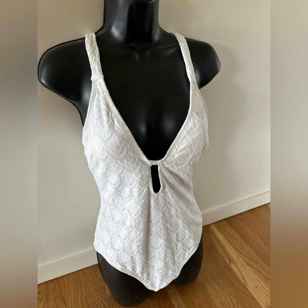 Jacquard Brilliant White Tie Back One Piece Swimsuit